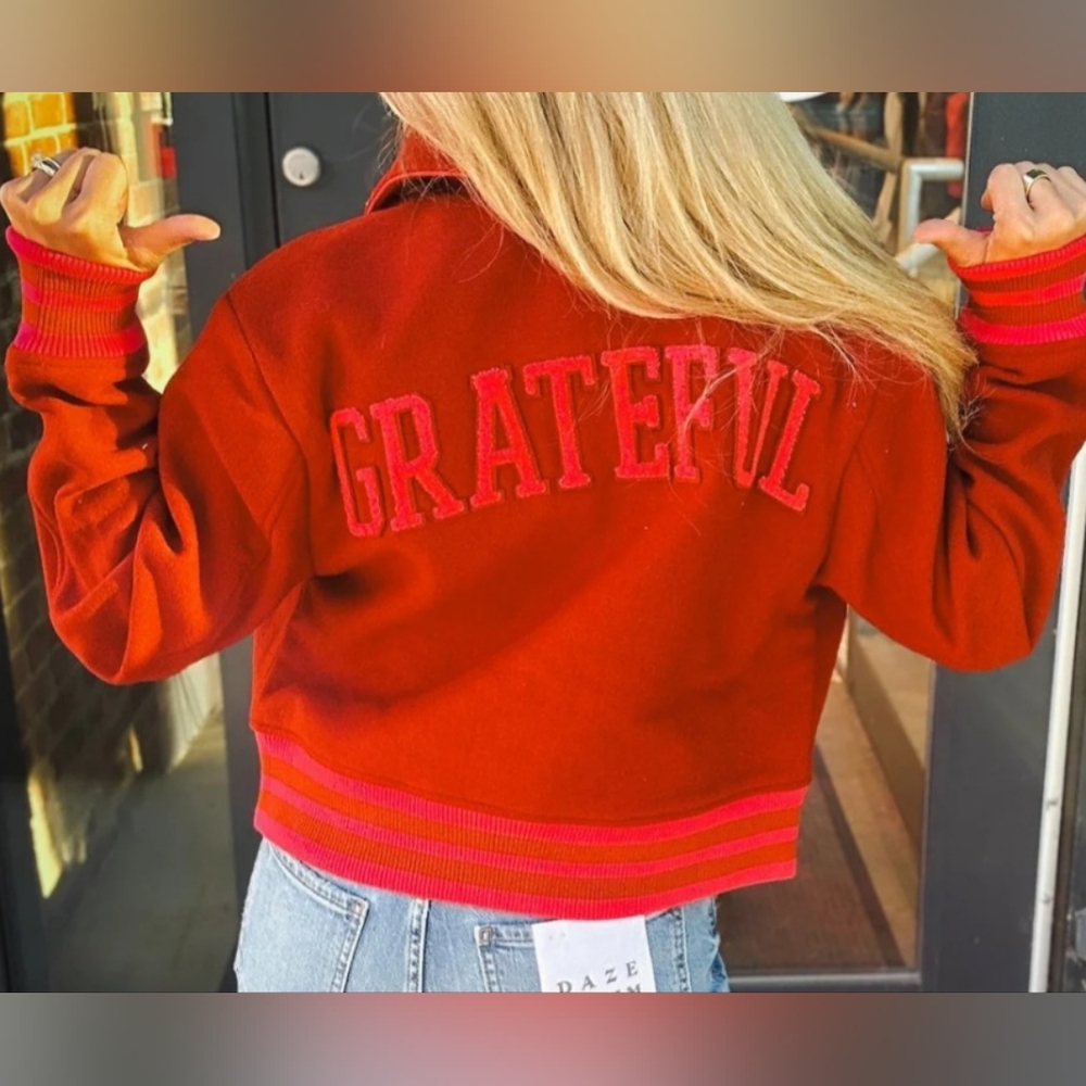 Spiritual Gangster Grateful Heart Isla Red Varsity Jacket- FIRE ❤️‍🔥❤️‍🔥